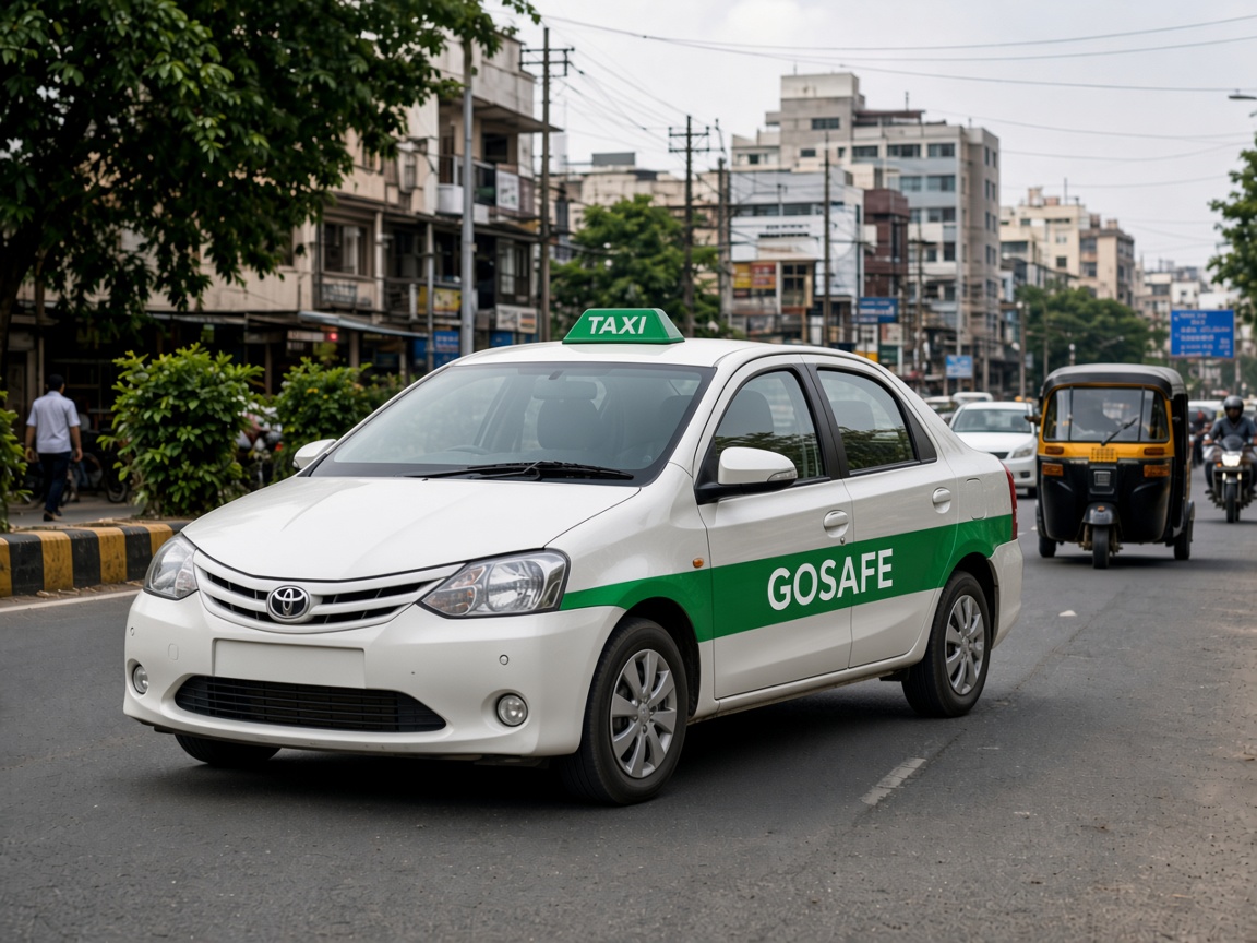 Toyota Etios GOSAFE taxi on a city road