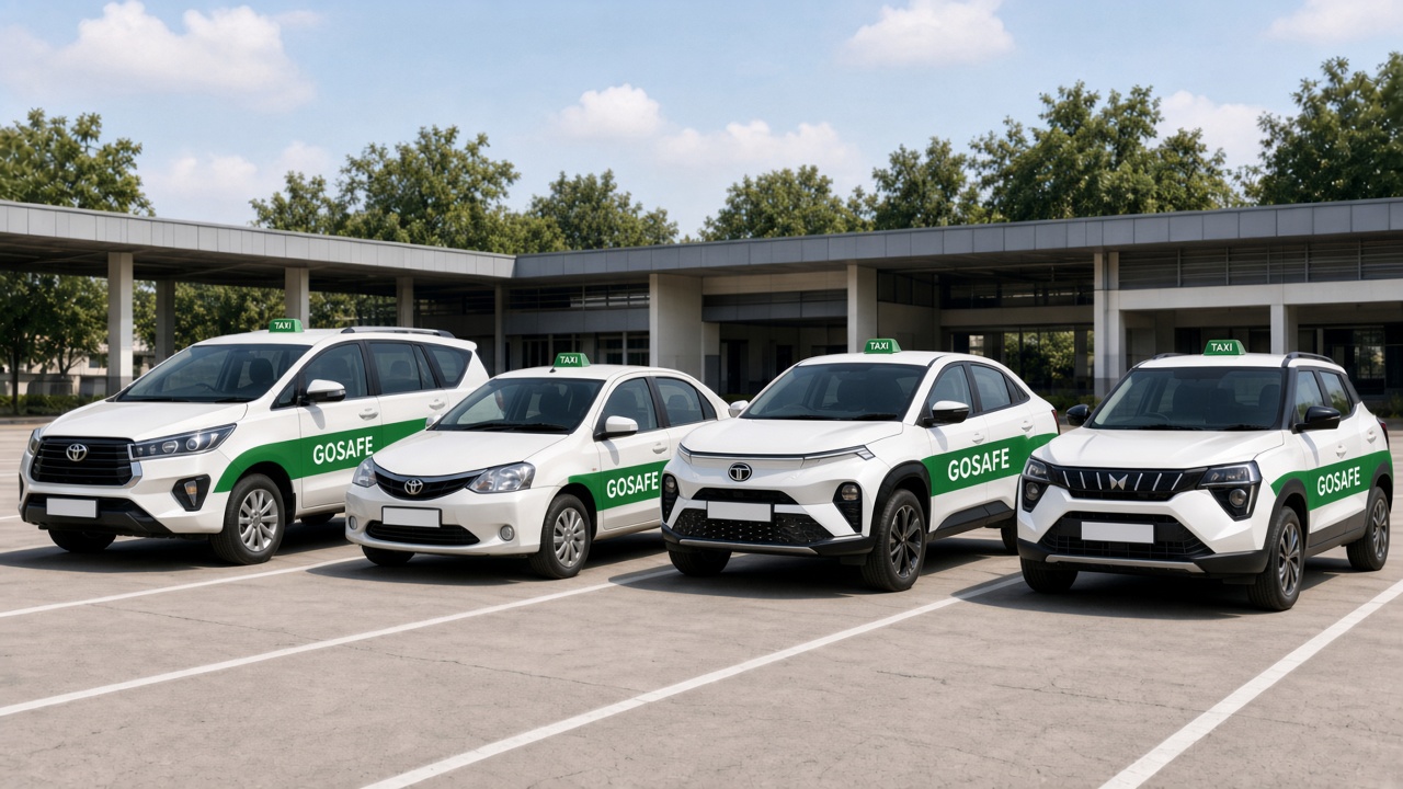 GOSAFE fleet: Innova Crysta, Etios, Tata Curvv EV, and Mahindra XUV 3XO