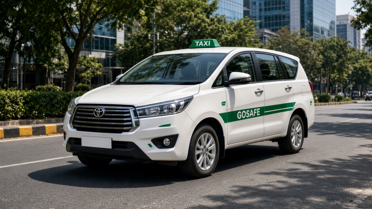 Toyota Innova Crysta GOSAFE taxi on a city street